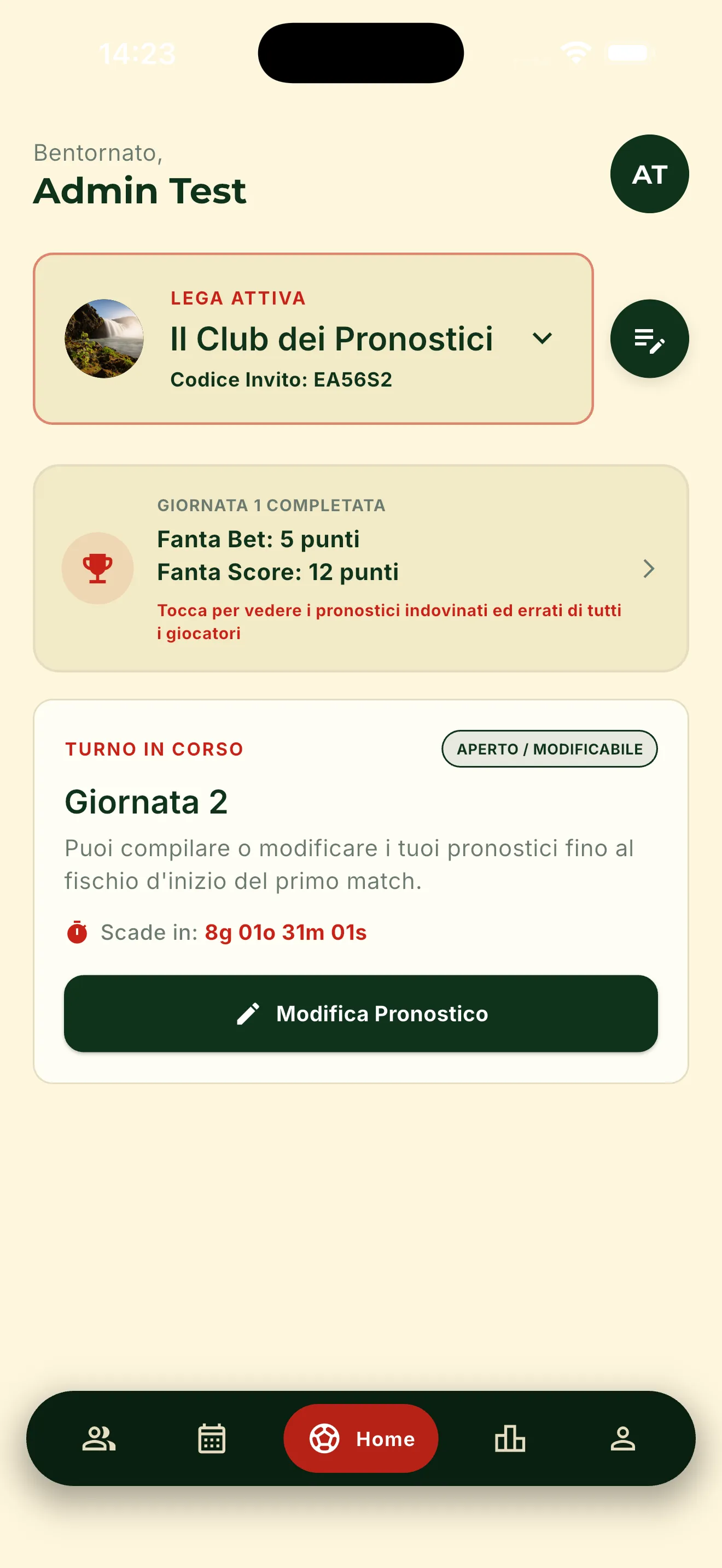 Home dell’app Fantatredici